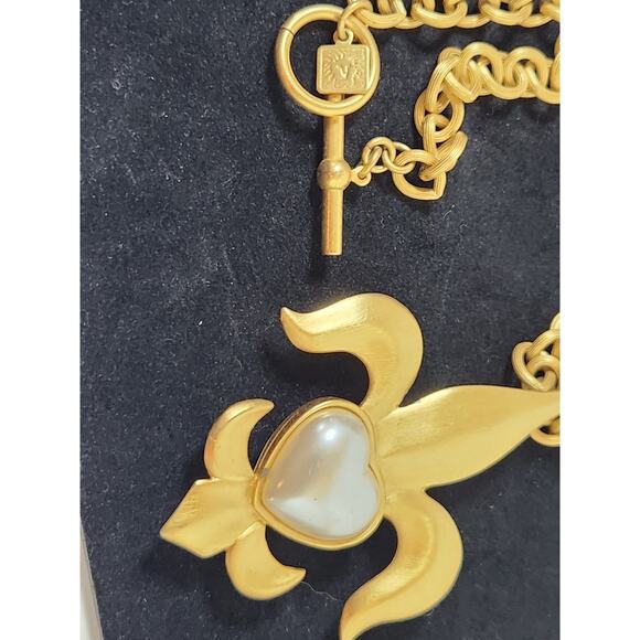 Heart Necklace Gold Tone Ann Klein Fleur-de-Lis Heart Necklace 20in - Picture 3 of 5